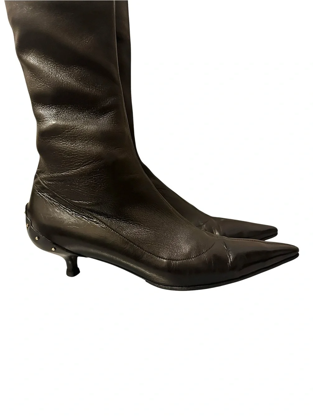 GUCCI TOM FORD FW 2003 Runway Black Leather Studded Kitten Heel OTK Boots 37